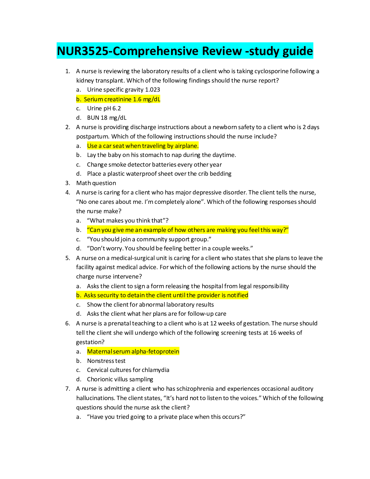 Preview image of NUR3525-Comprehensive Review -study guide document